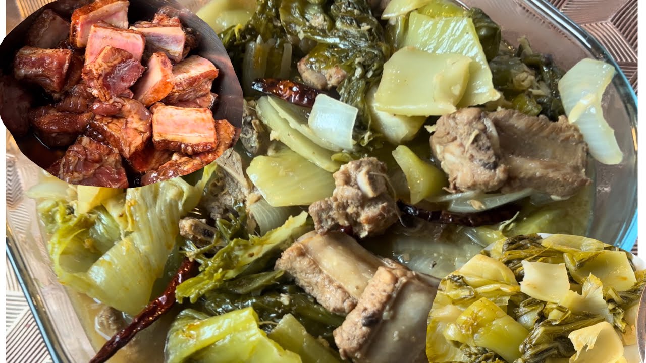 ဝက်နံရိုးကြံမဆိုင် Pork ribs with pickle  mustard green