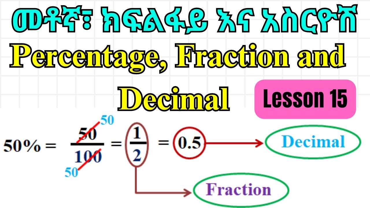 Number LESSON 15 : Percentage, Fraction and Decimal | መቶኛ፣ ክፍልፋይ እና አስርዮሽ