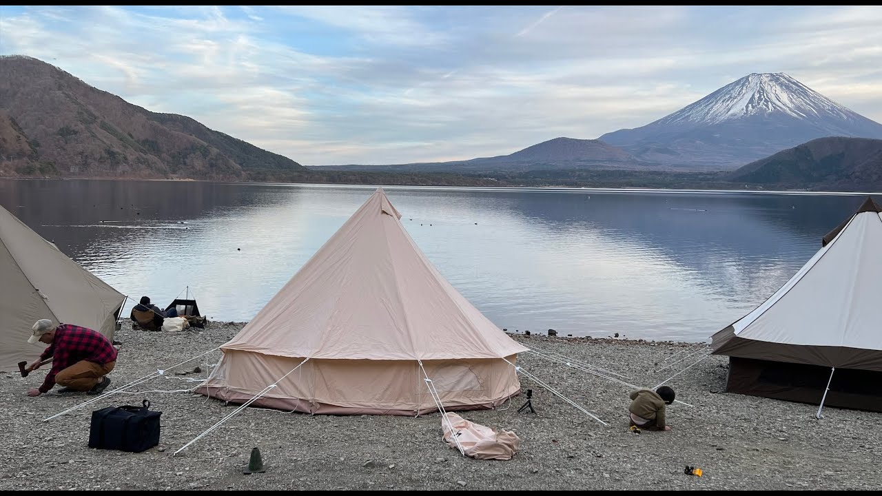 Japan Winter Family Camping: Mt. Fuji, Hot Tent, Yuru Camp, キャンプ　富士山の浩庵キャンプ場　本栖湖　ゆるキャン