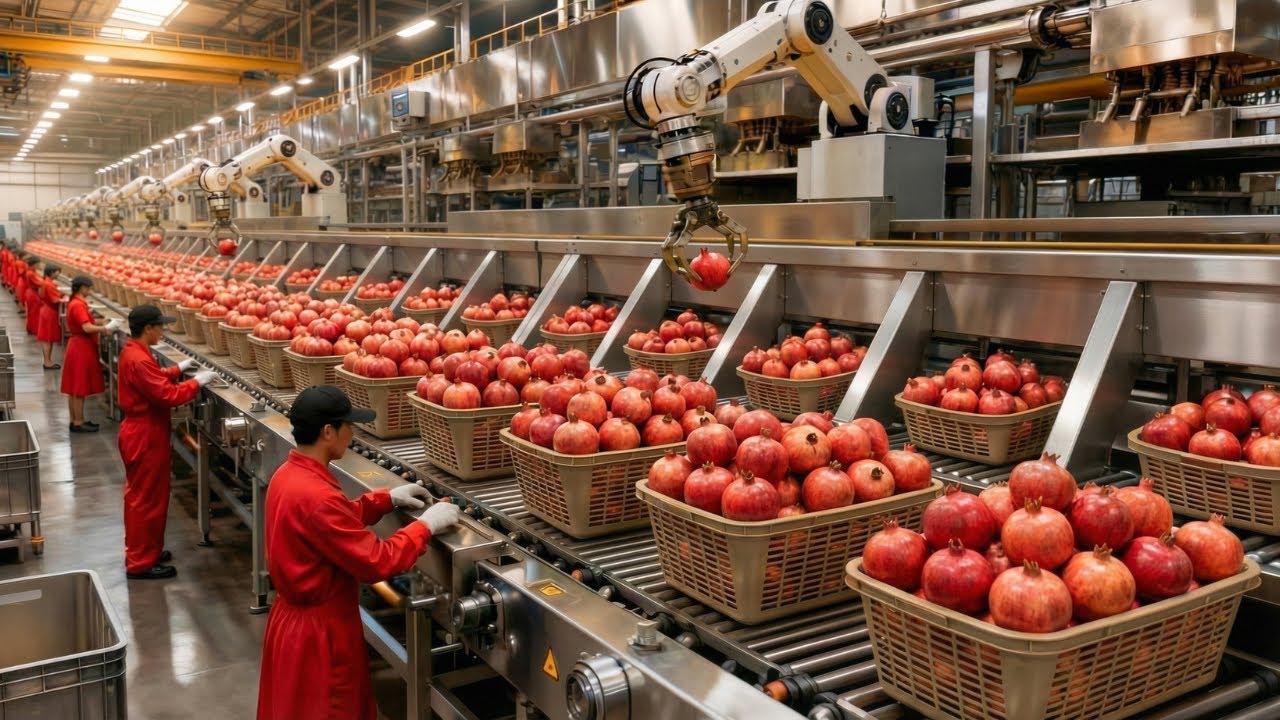 How Pomegranates Are Processed in Factories | Full Industrial Juice Making Process