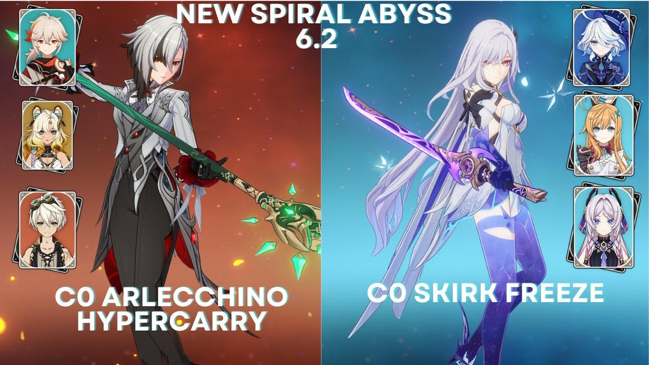 Spiral Abyss 6.2 C0 Arlecchino Hypercarry  and C0 Skirk Freeze