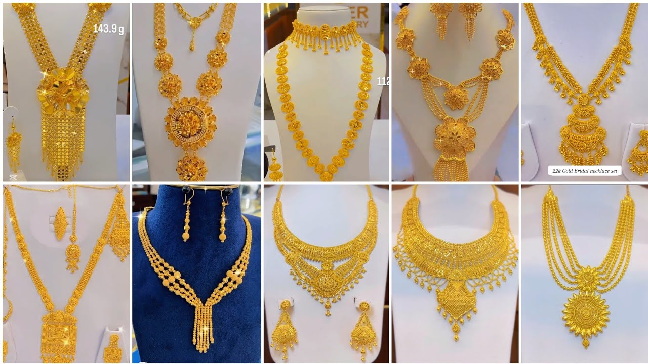 Gold bridal necklace set designs |Royal gold necklace set designs