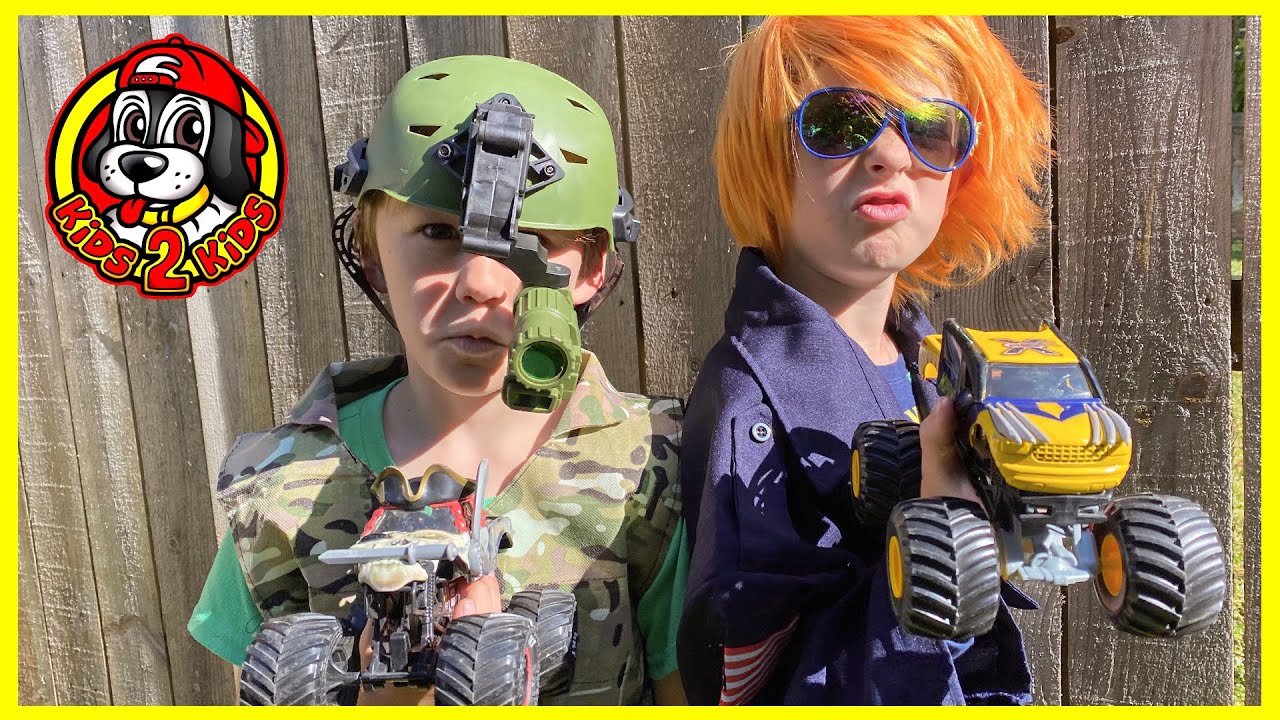 Kids Pretend - WHO'S GOT MY MONSTER TRUCKS! (Brother Vs Sister)