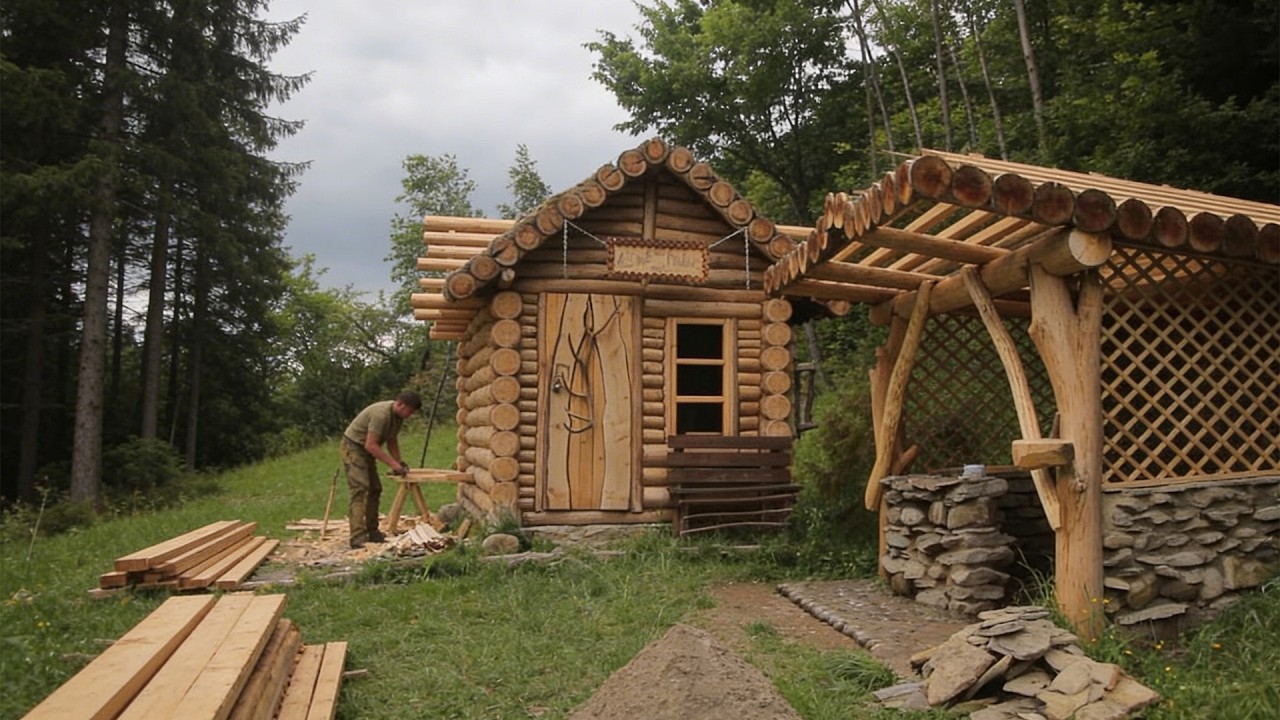 Building a Wooden Cabin with a Rustic Gazebo | Start to Finish