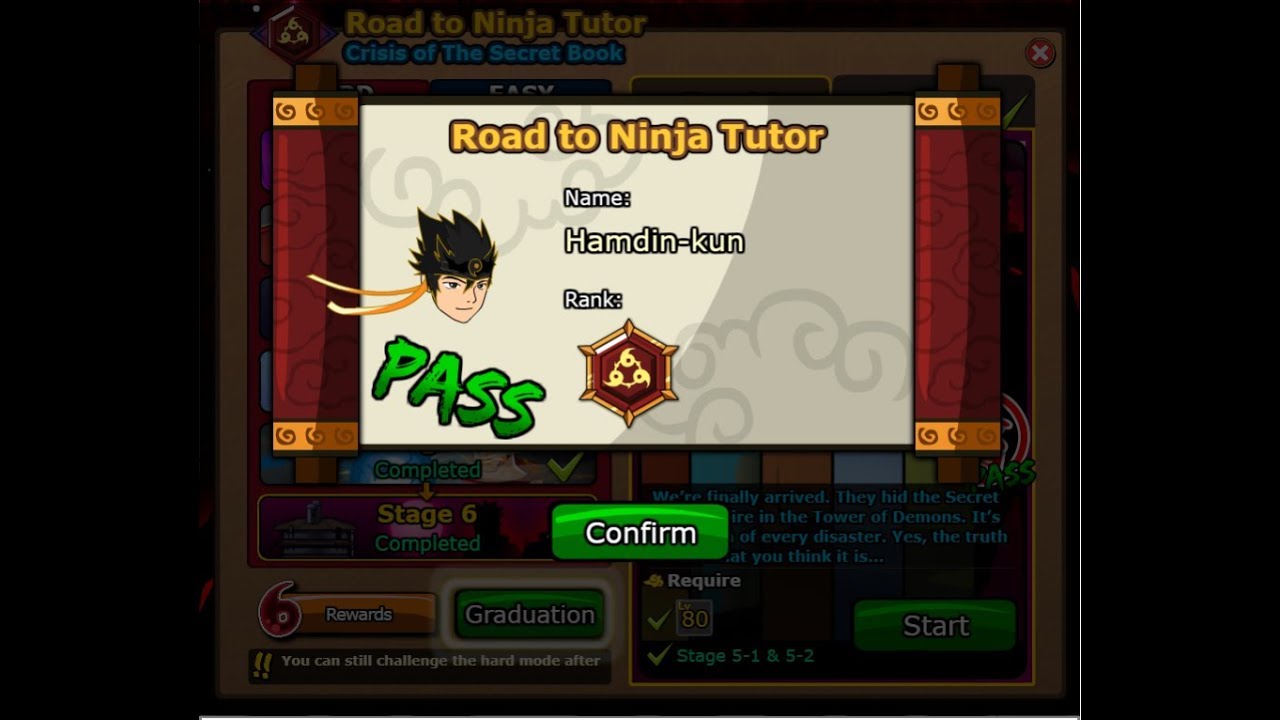 NINJA SAGA | LVL.80 EXAM STAGE 6-2(HARD MODE) + GRADUATE