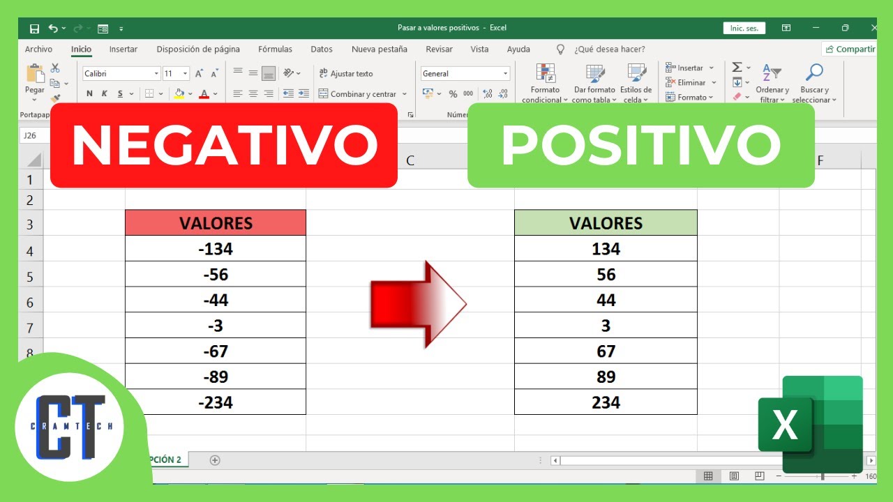 Como convertir valores NEGATIVOS a POSITIVOS en Excel