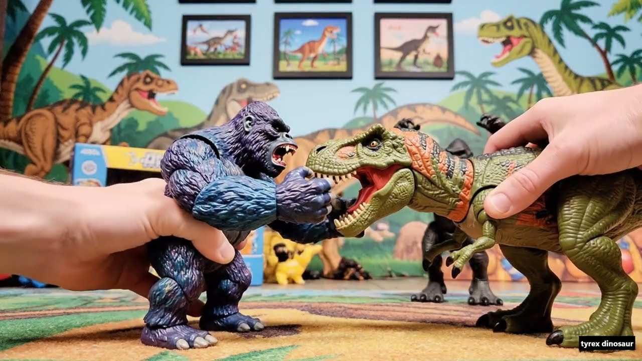 King Kong Aggressive Fight vs Dinosaur 🦍🦖  Intense Monster ASMR Toy Battle for Relaxation