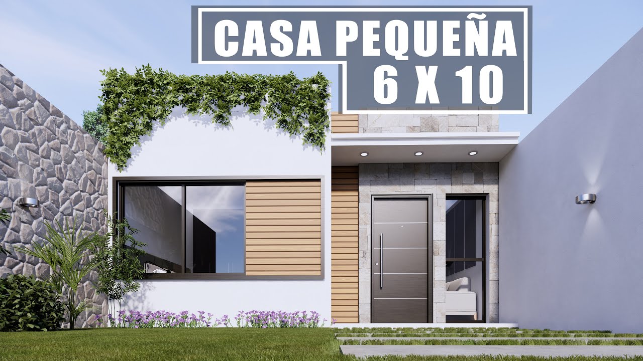 CASA DE 6X10 PEQUEÑA Y MODERNA DE UNA PLANTA CON DOS RECÁMARAS | PLANO DE CASA 60 M2