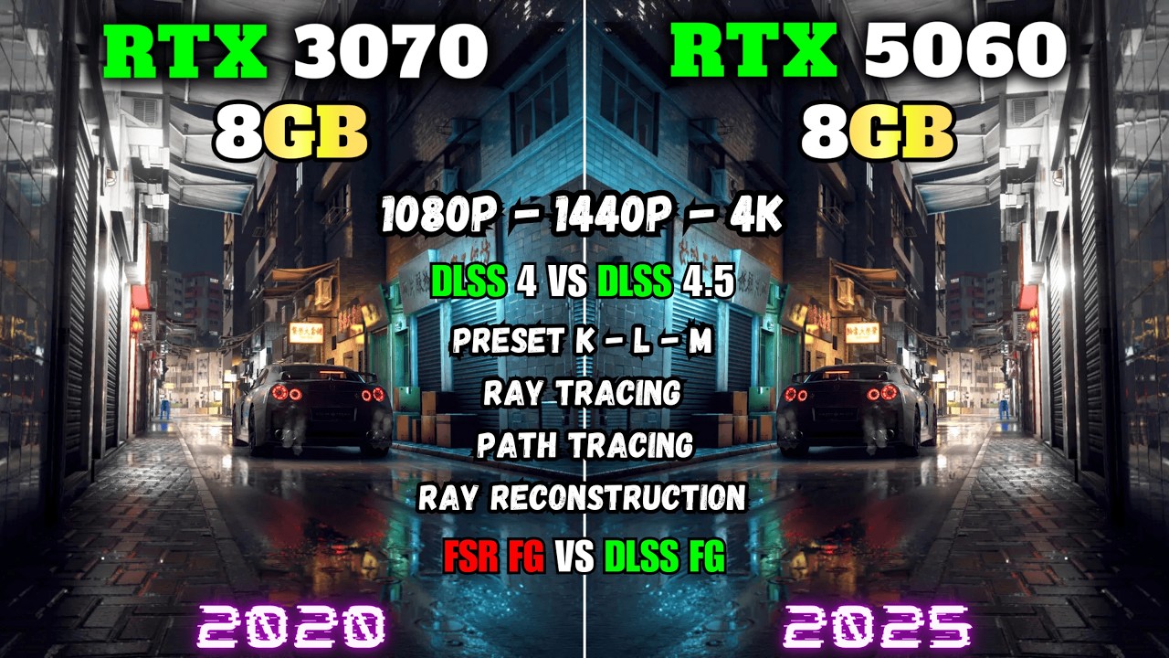 RTX 3070 vs RTX 5060 | DLSS 4 vs DLSS 4.5 (Preset K, L, M), Ray Tracing, Path Tracing, Frame Gen