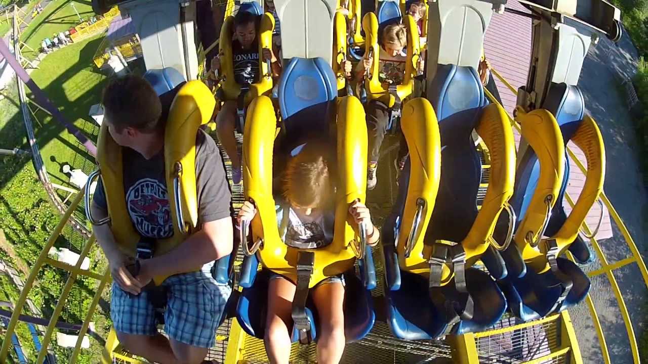 Chris and Ella ride Le Vampire at La Ronde in Montreal