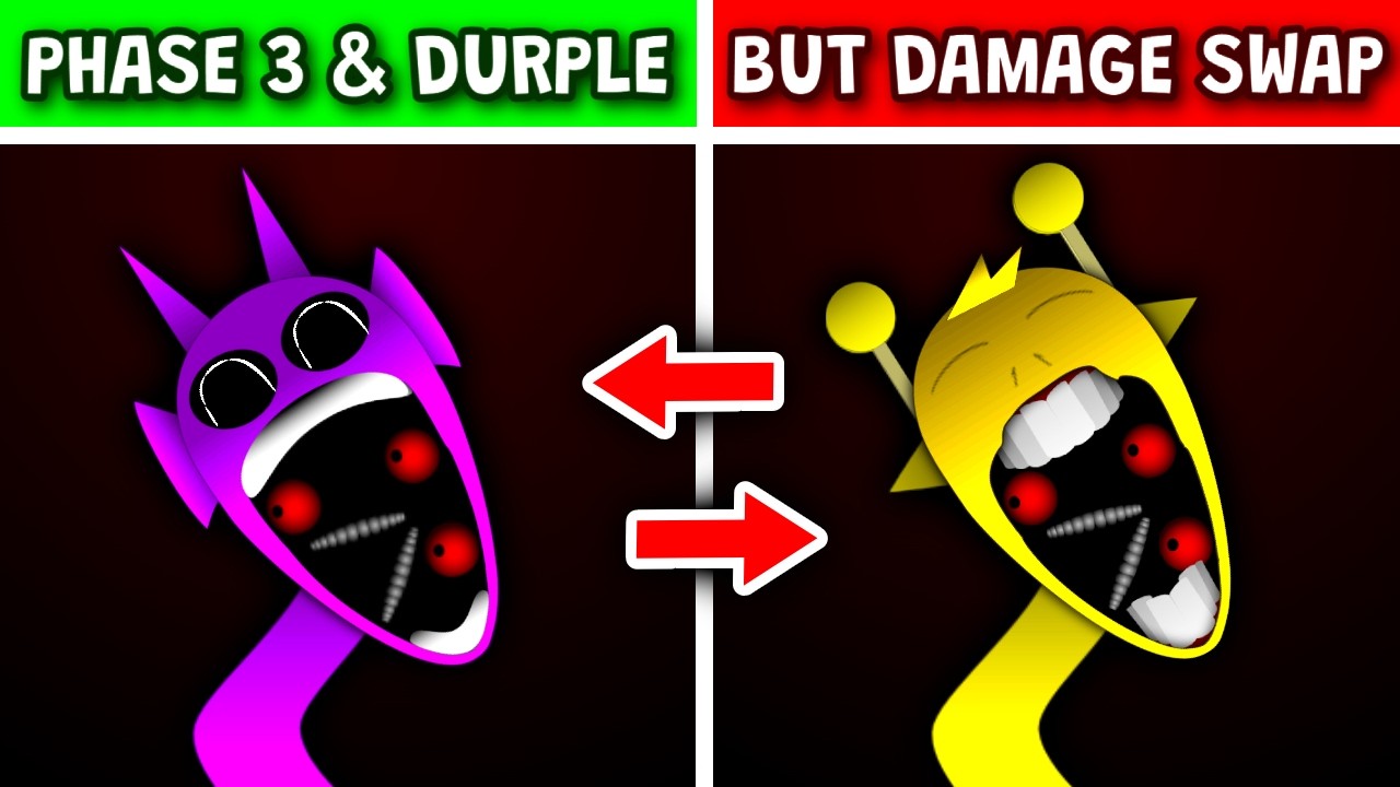 Sprunki Phase 3 And Durple But DAMAGE SWAPPED (New Reactions)