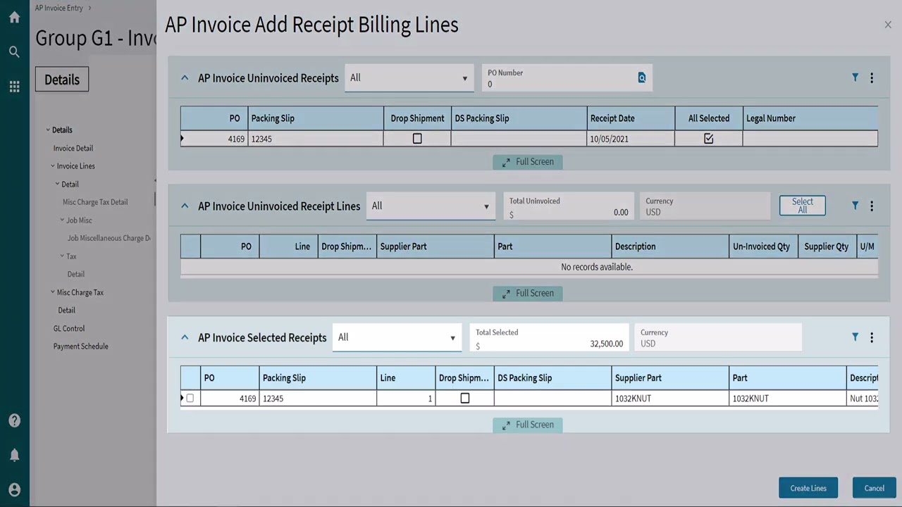 Add a Receipt Line to an AP Invoice &ndash; AP INVOICE ENTRY | Epicor Look & Feel | Epicor ERP