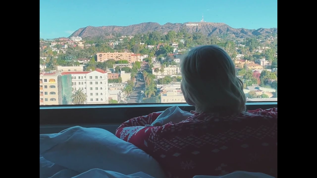 The view of the Hollywood Sign from The Kimpton Everly Hollywood hotel - Los Angeles California
