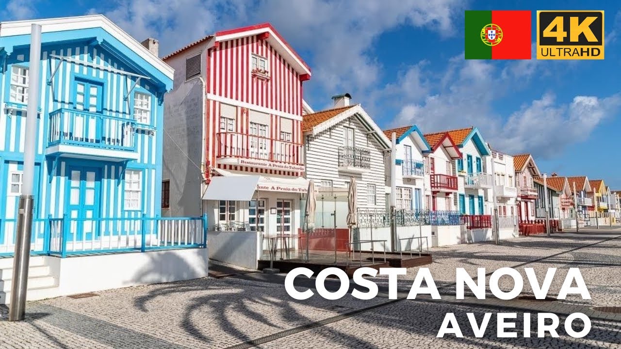 Costa Nova, Aveiro, Portugal Walking Tour 🇵🇹 | Colorful Striped Houses & Atlantic Beach in 4K