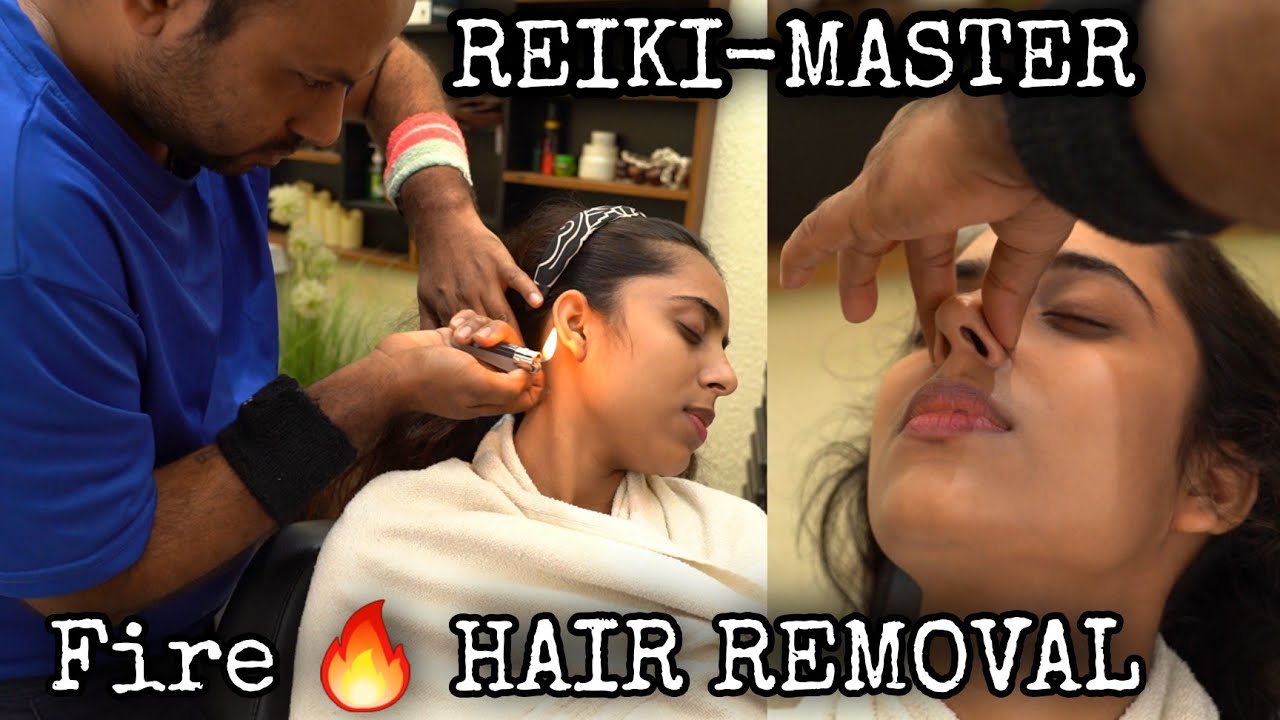 ASMR Head massage, Nancy's first Fire 🔥 Hair removal experience by REIKI-MASTER ! #indianbarber