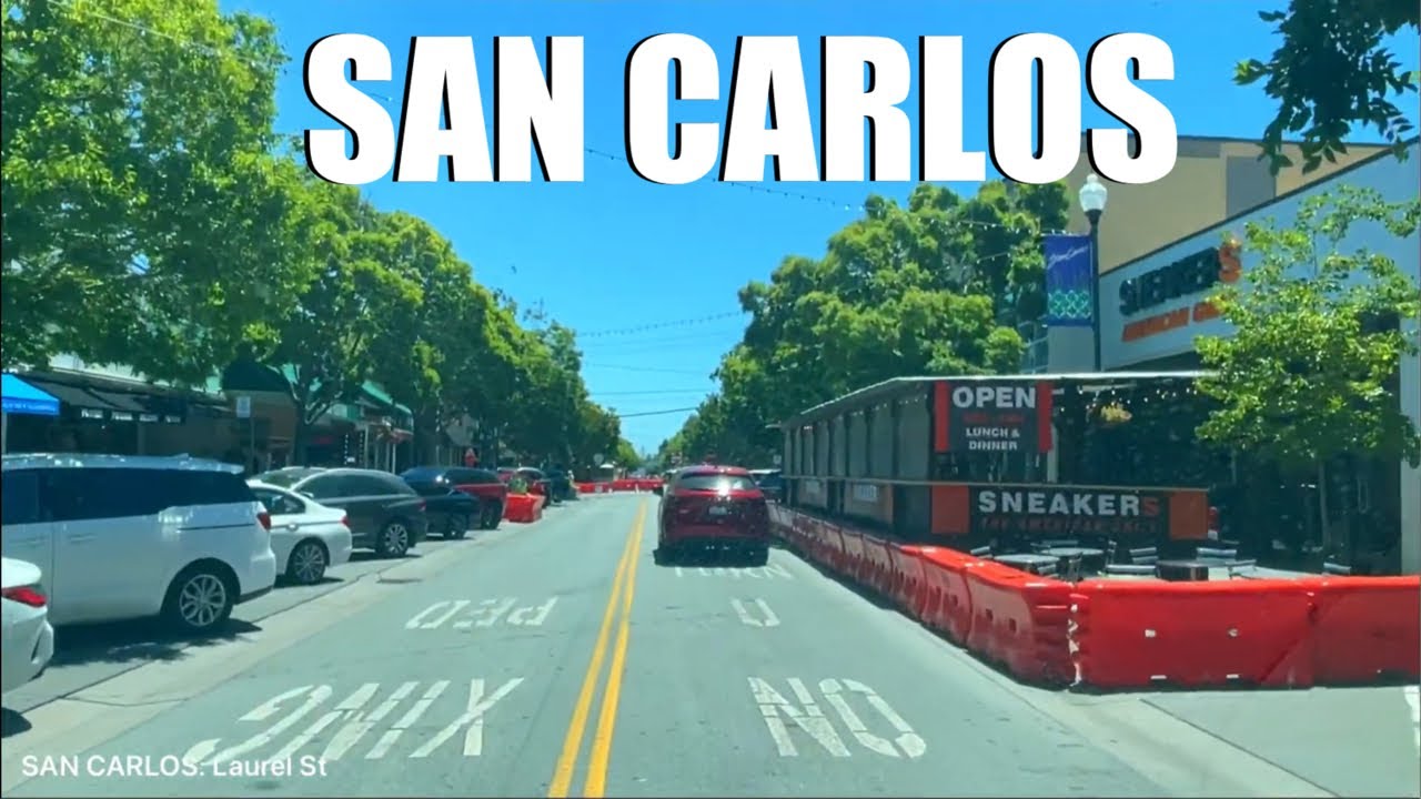 SAN CARLOS CALIFORNIA, DRIVING DOWNTOWN, DRIVING TOUR, CITY HALL, USA 2022