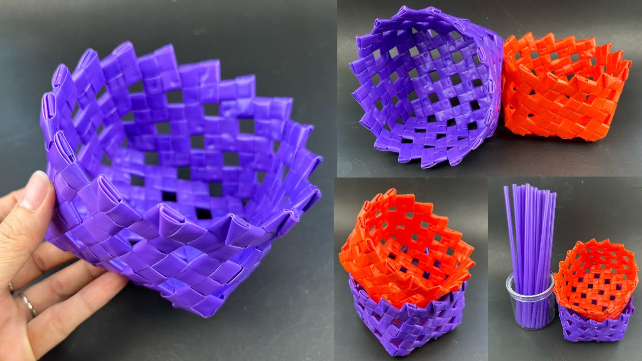DIY Basket from Drinking Straws.
