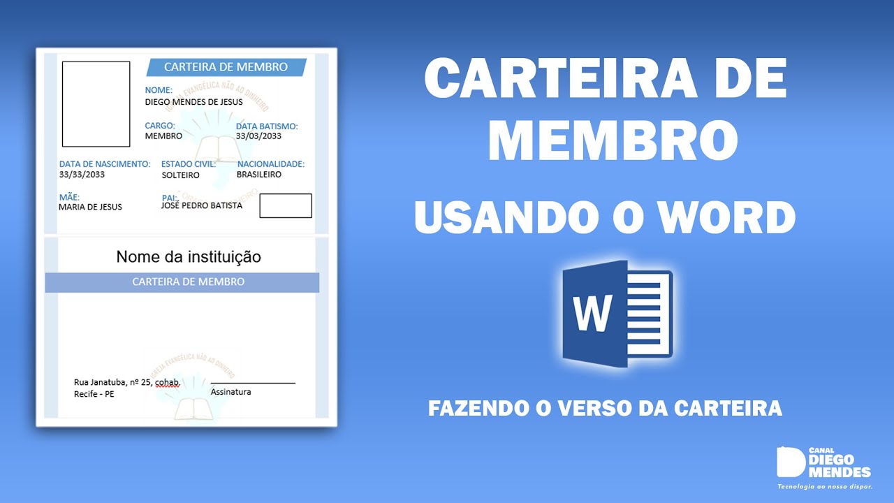 criando carteira de membro no WORD - PARTE 2 VERSO