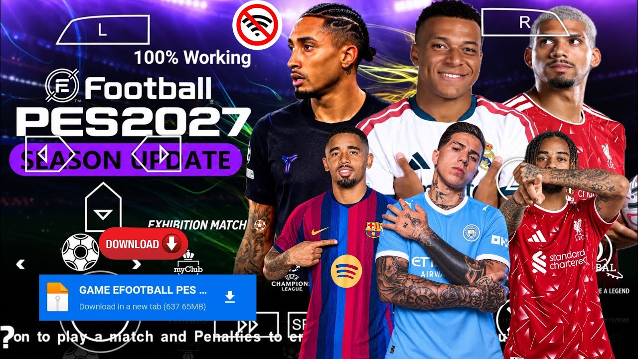 EFOOTBALL PES 2027 PPSSPP Полное обновление трансферов и форм 2026/27 Реалистичные лица Камера PS...
