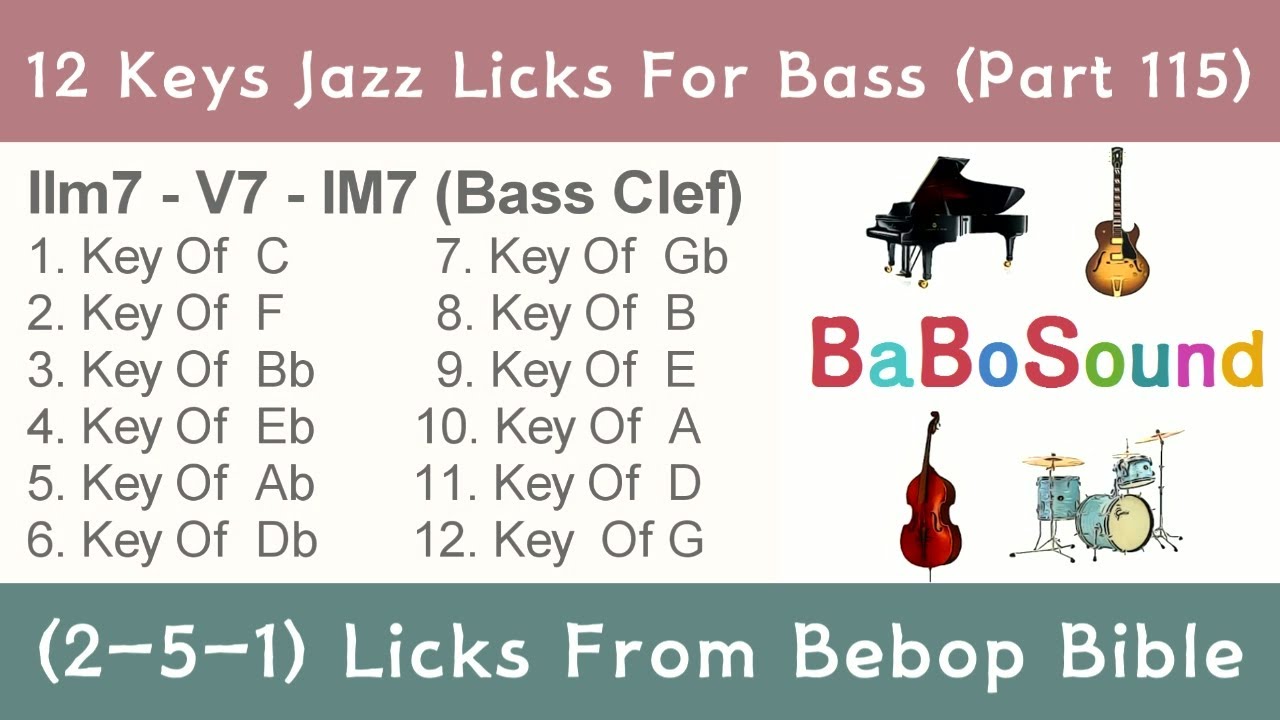 12 Keys Jazz Lick  For Bass (Part 115) / 2-5-1 Lick (Bebop Bible)