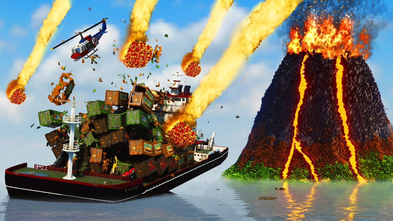 Realistic Volcano Eruption Destruction with Ragdolls 😱 Teardown
