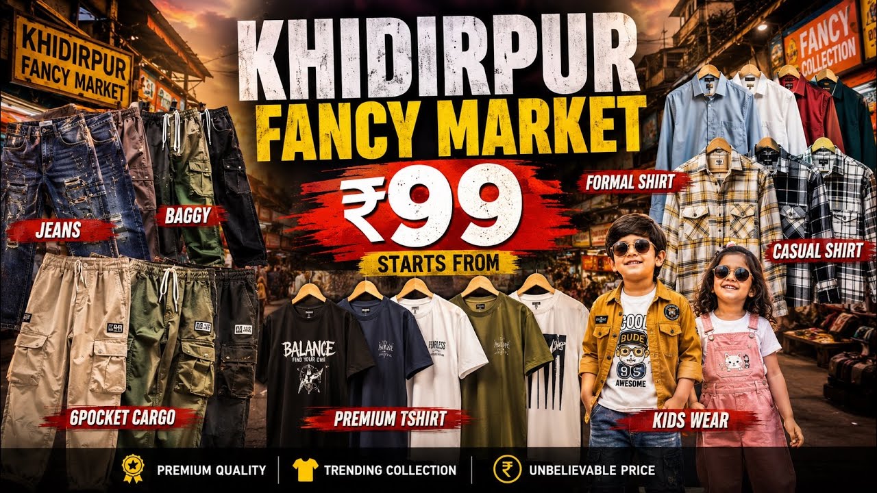 🔥 KHIDIRPUR FANCY MARKET 😱 Branded Jeans, Baggy, Cargo, T-Shirts & Kids Wear Starts From ₹99
