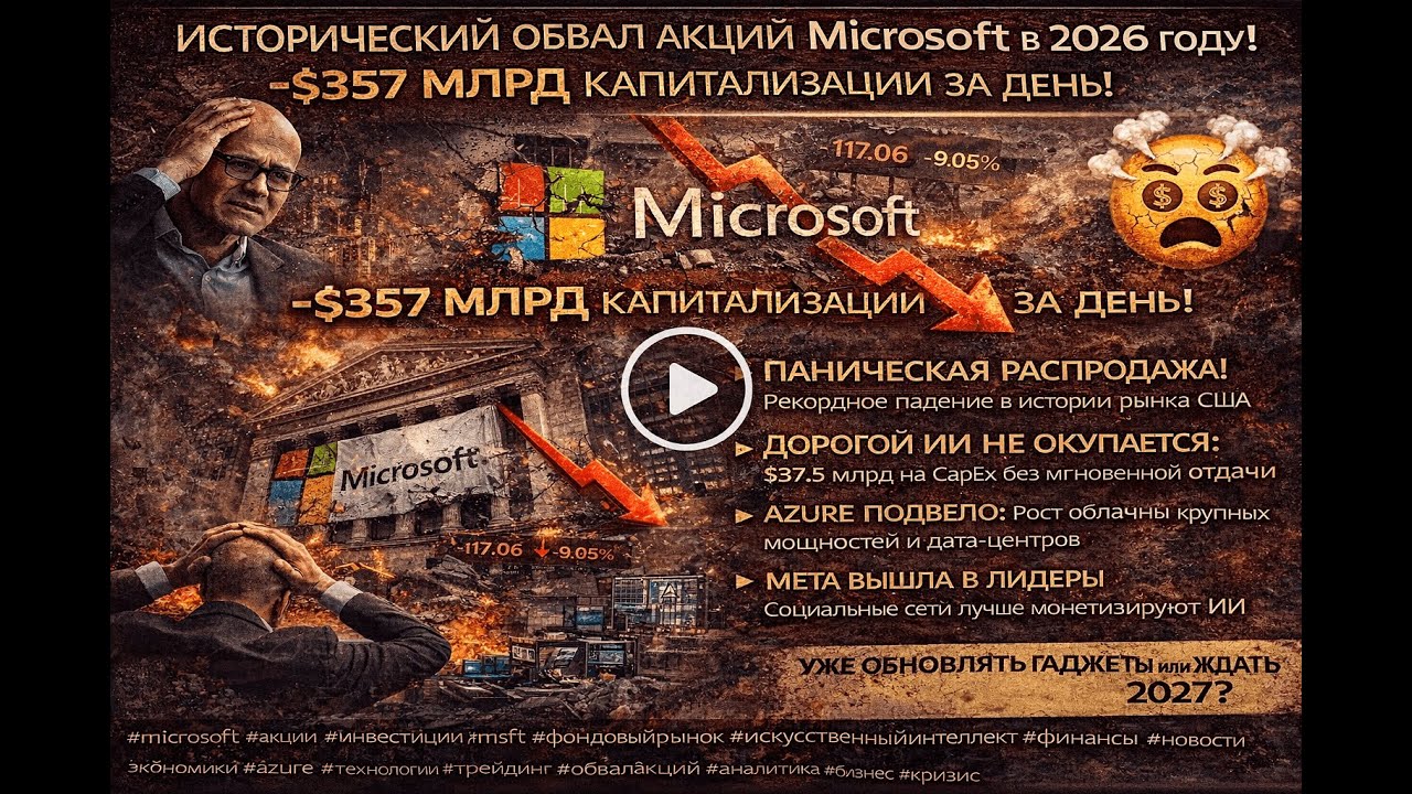 Microsoft потеряла $357 млрд за день! Пузырь ИИ лопнул? Разбор отчета Q2 2026 и падение акций