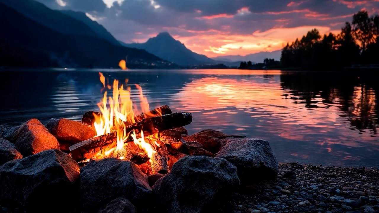 Костер у озера 🔥 Мягкое пламя для глубокой релаксации