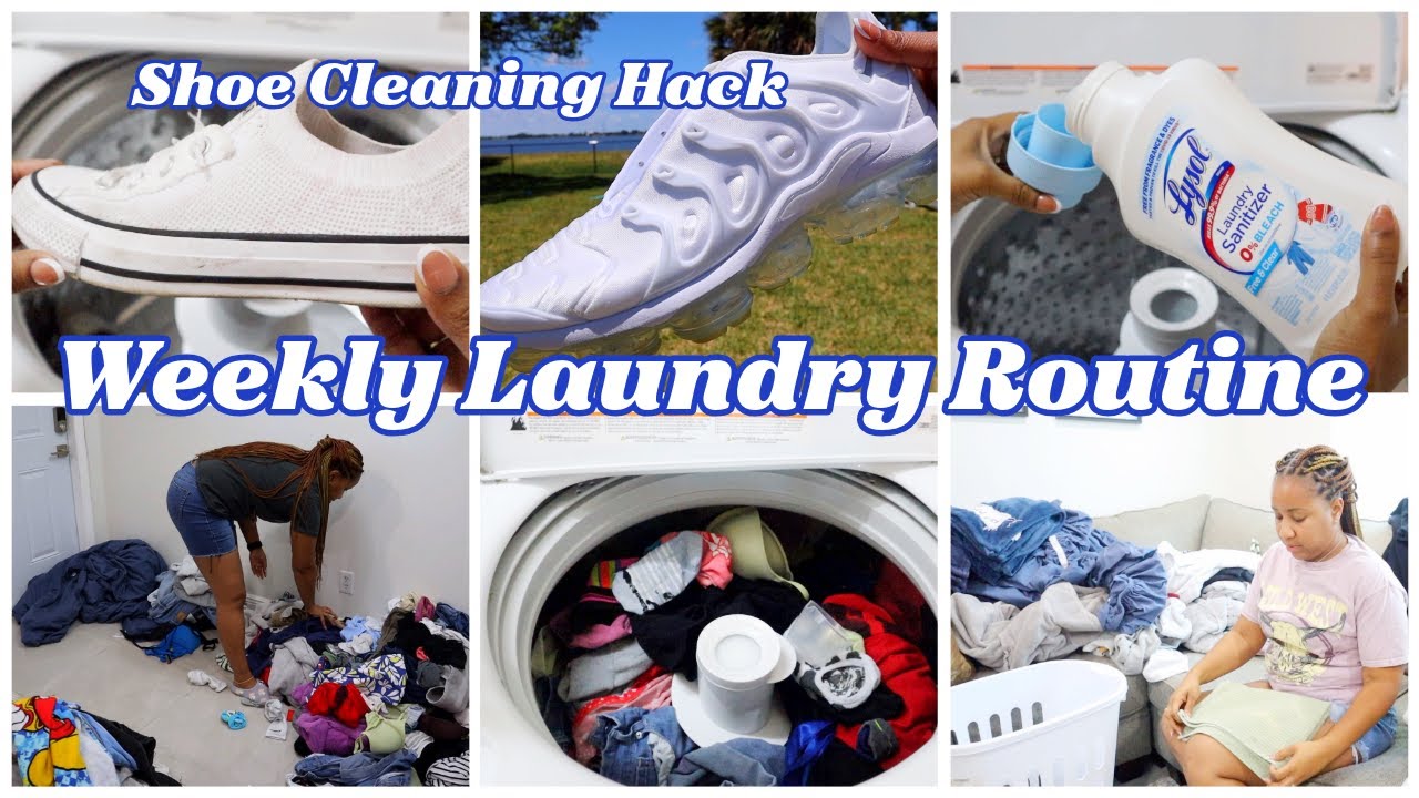 WEEKLY LAUNDRY ROUTINE | SHOE CLEANING HACK | HOW TO CLEAN BATHROOM RUGS