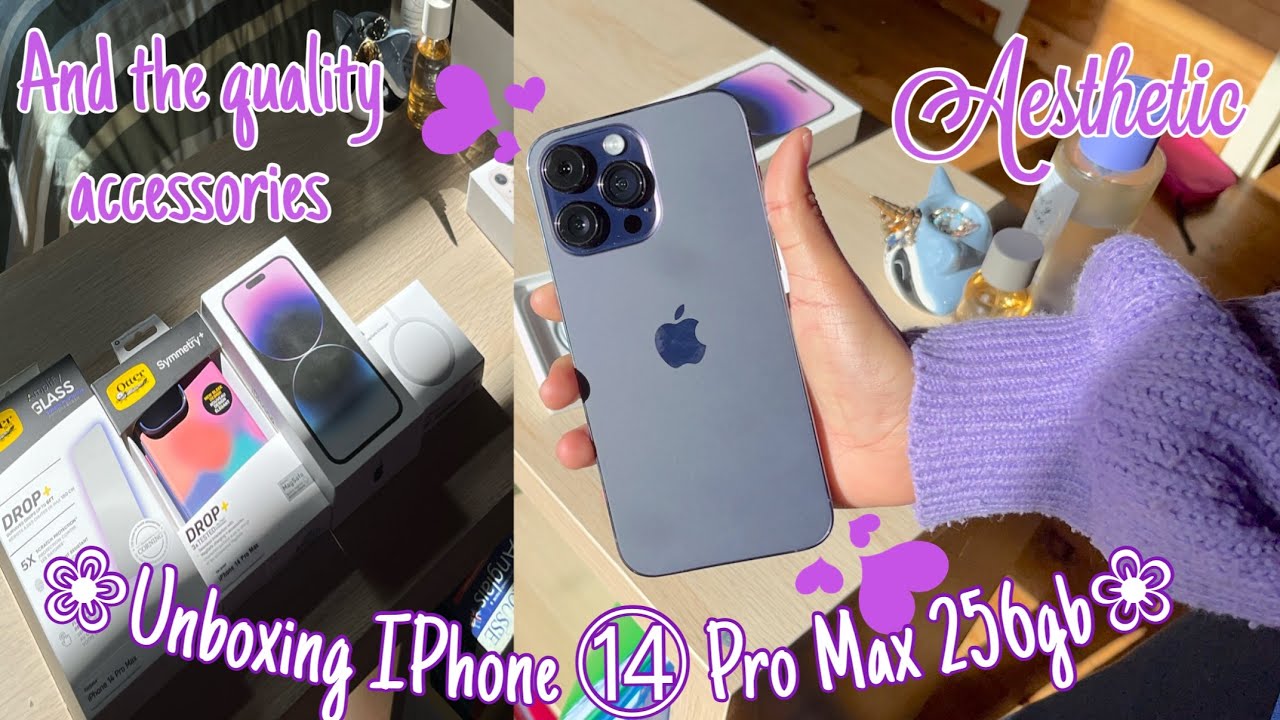 Aesthetic Unboxing IPhone 14 Pro Max Deep Purple 256gb | Otterbox Accessories |Apple MagSafe Charger