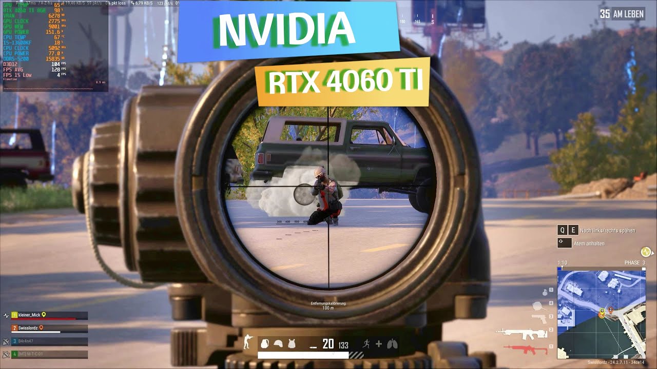PUBG RTX 4060 TI 8GB + i5-13600KF 2560 x 1440 WQHD Ultra Graphics