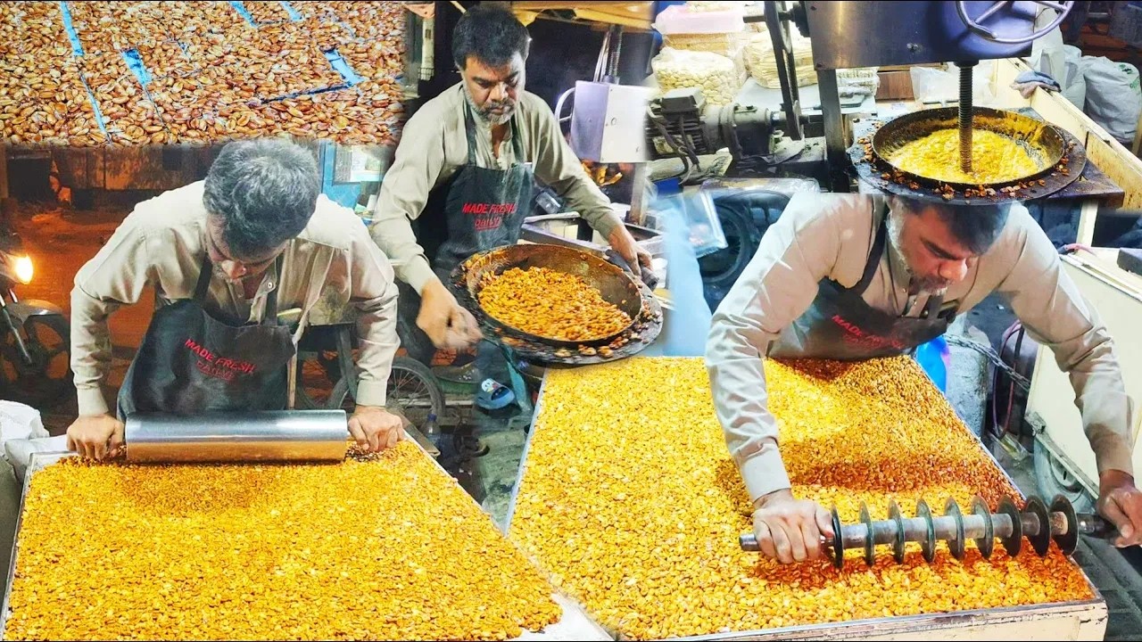 Peanut Jaggery Bar Recipe | Peanut Chikki Making | Street Food Pakistan | Wahjoc Food