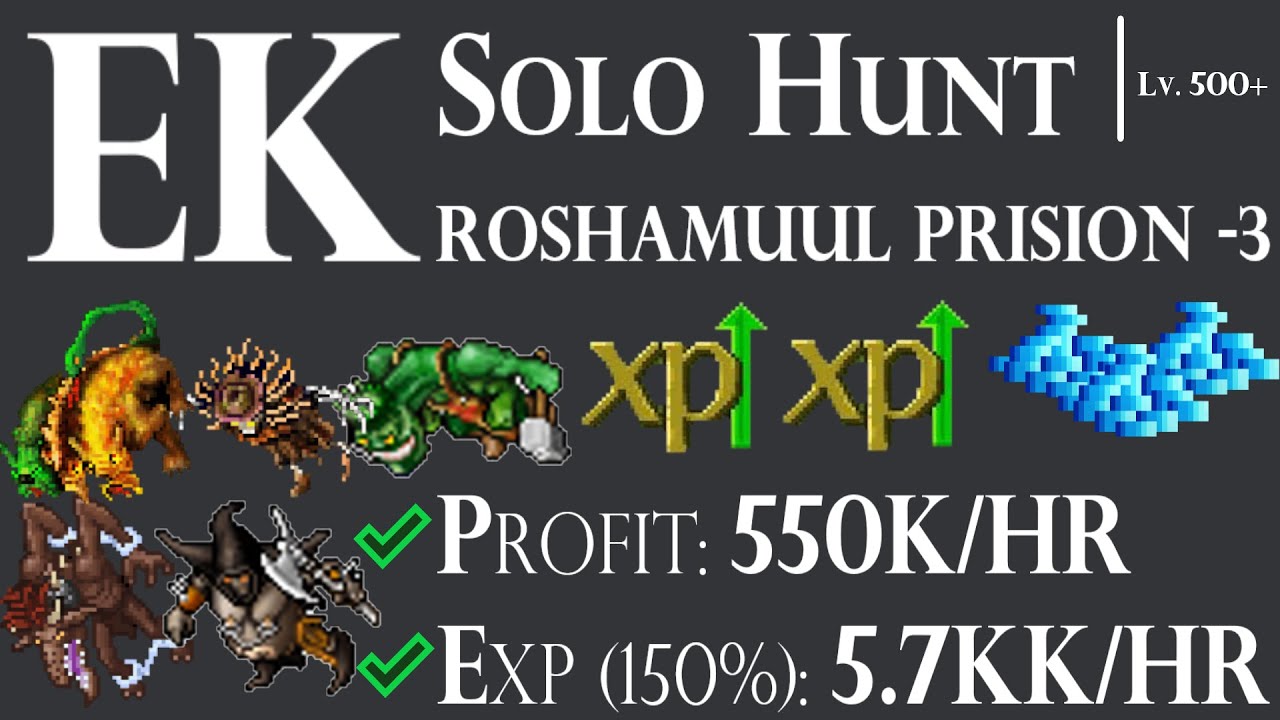 EK - Solo Hunt Roshamuul Prision -3  PROFIT: 550k/hr  EXP(150%): 5.7kk/hr  (post rebalanceo de voc.)