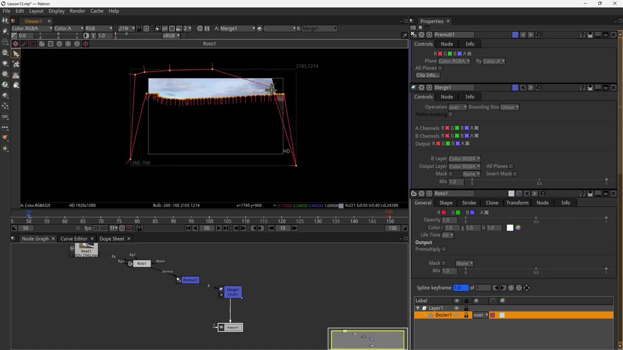 NATRON - Lesson 13 - Animate Roto, Manual Keyframing, Morphing, Tracking Movement with Tracker Node