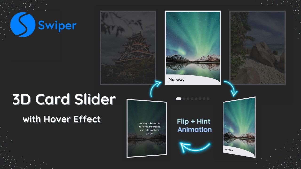 3D Card Slider using Swiper JS | Flip on Hover and Hint Animation #swiperjs