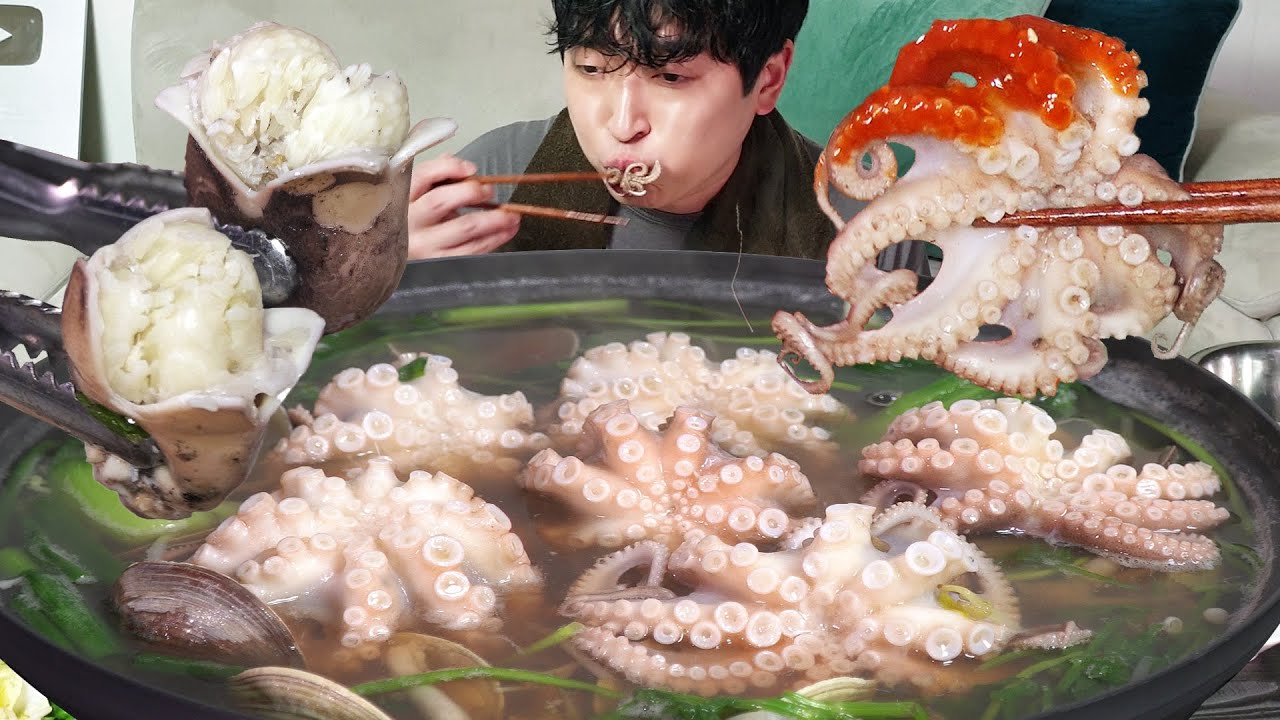 Осьминог-перепончатоногий сябу-сябу!! MUKBANG REALSOUND ASMR EATINGSHOW