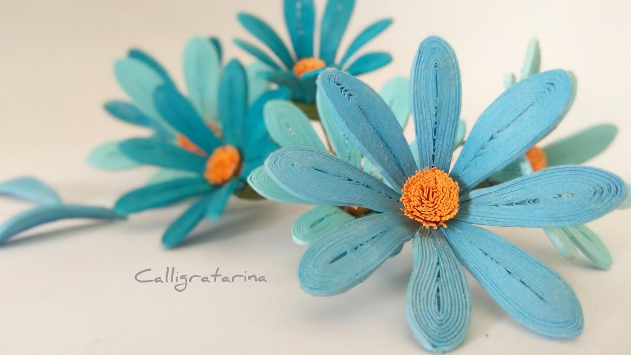 DIY How To Make Paper Quilling 3D Flower ( Blue Daisy ) | Paper Quilling Tutorial for Beginners