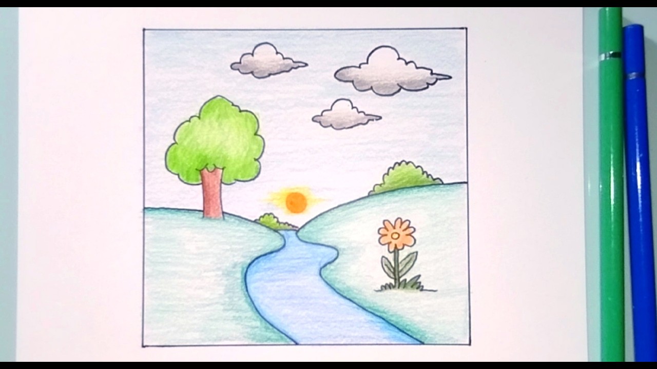 Drawing Sunrise Scenery Beautiful