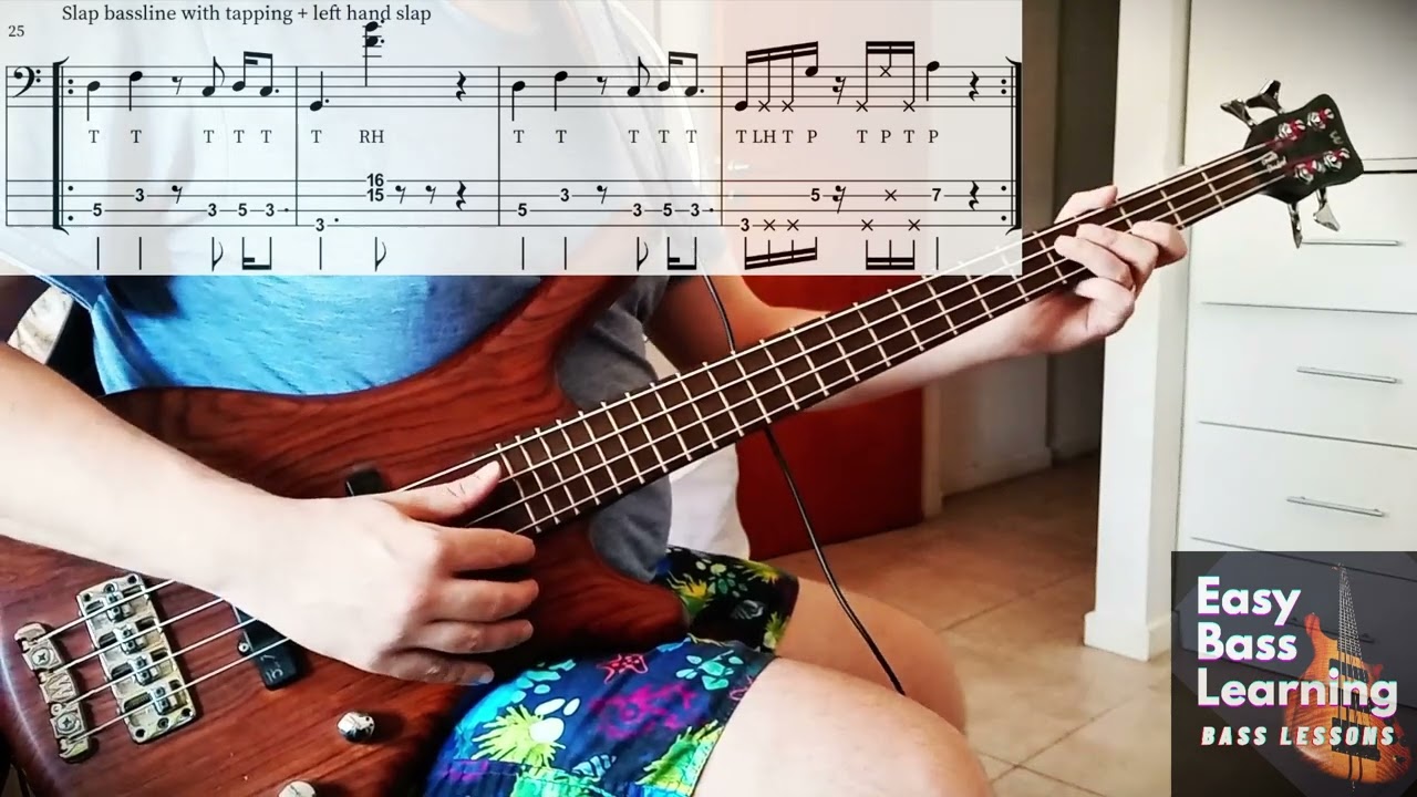 Combining Slap + Tapping + Left hand Slap on this Bass Lesson - Tabs and Backing Track available
