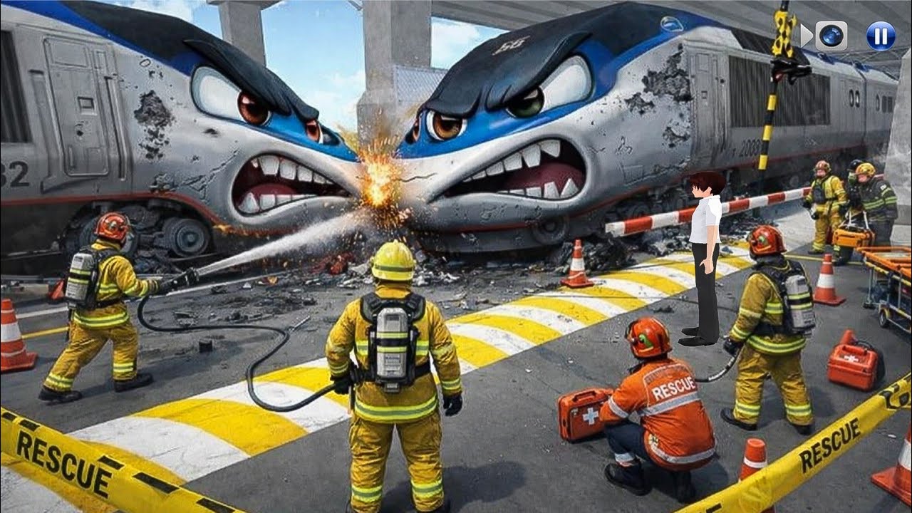 🚆 Angry Train Crash Scene 😱 || Rescue Mission Gameplay- 3D Driving Class 2