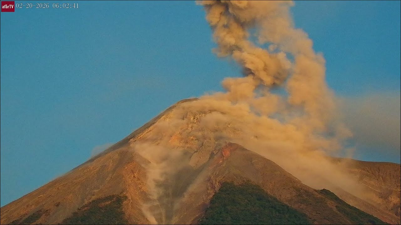 Feb 20, 2026: Fuego Erupts, Sends Ash Down The slopes Towards Basecamp (Guatemala)
