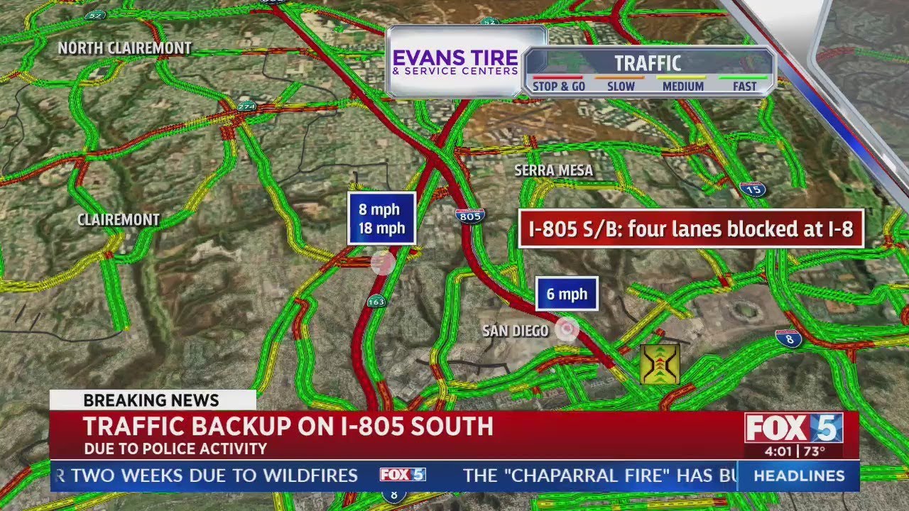 Traffic Backup On Southbound I-805