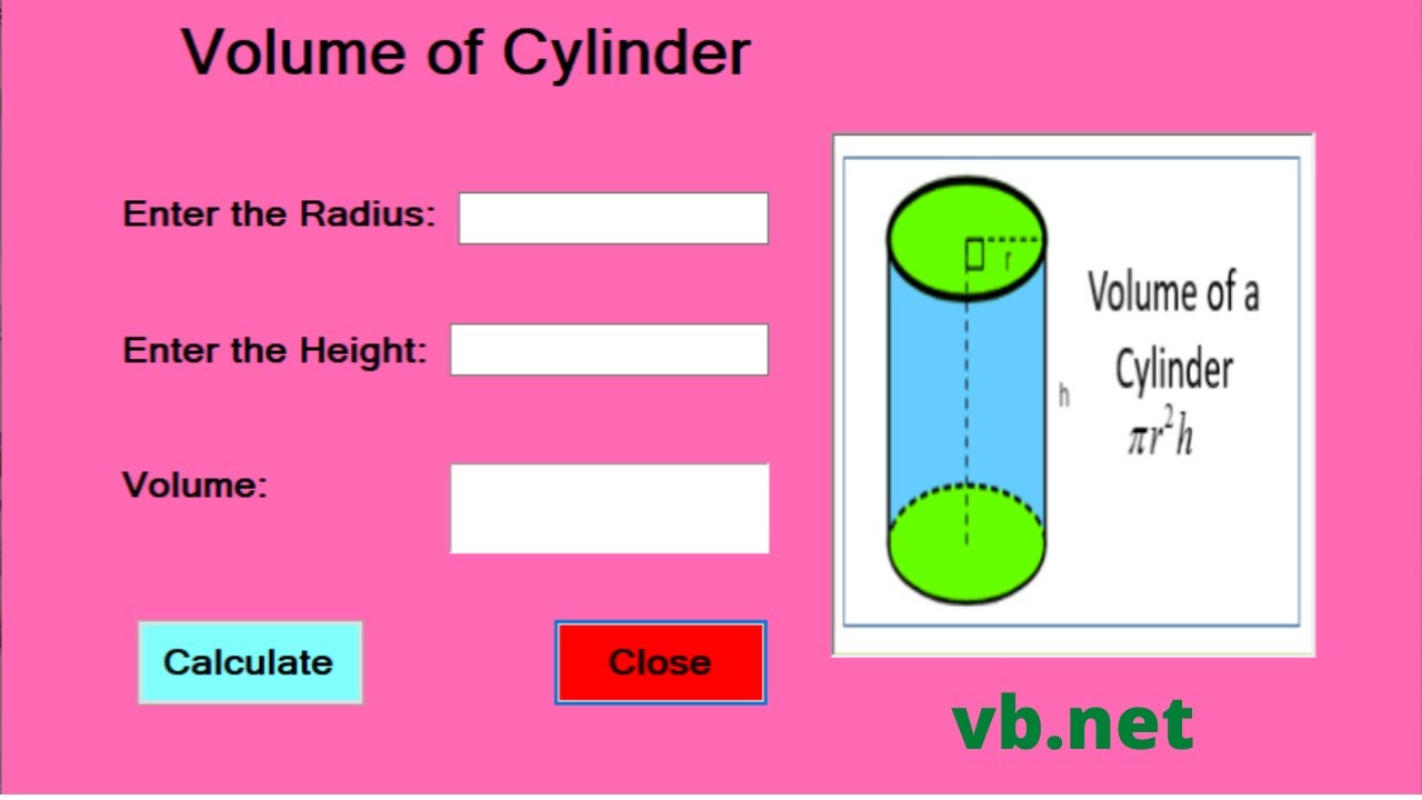 Volume of  cylinder in  visual basic studio