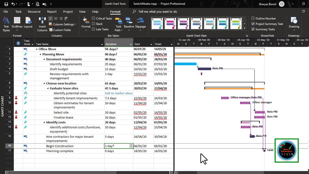 How to Switch Between Auto And Manually Schedule Task in Microsoft Project 2019_Essential Training