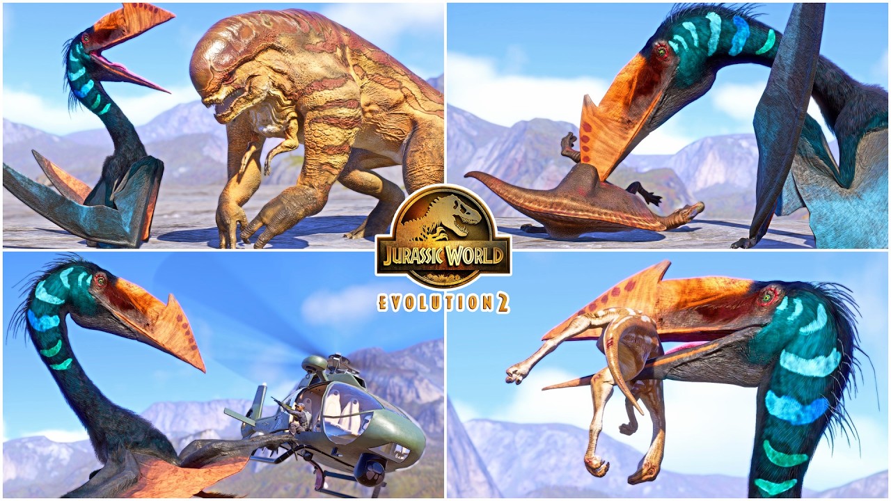 JW REBIRTH QUETZALCOATLUS Hunting Animations & Interactions vs All Dinosaurs and Reptiles in JWE2
