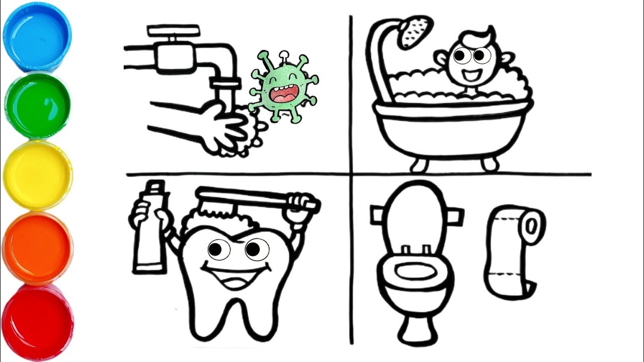 Learn How to Draw Hygiene Habits -Brush Your Teeth -Wash your Hands - Take a Bath Drawing Painting