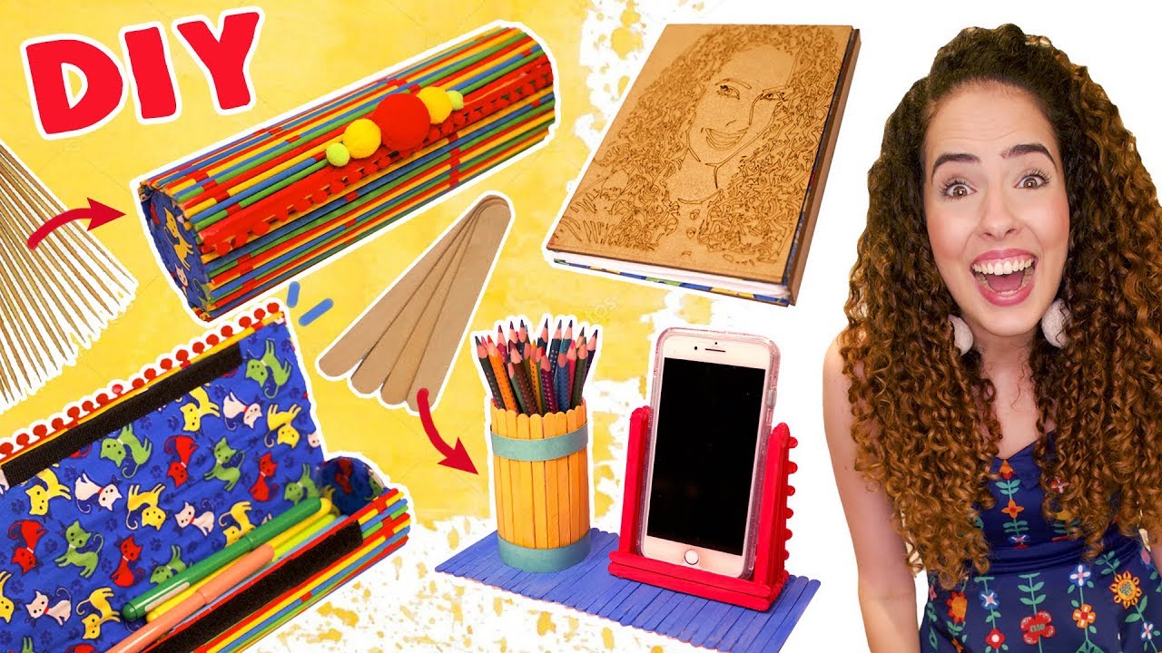 DIYs MATERIAL ESCOLAR: ESTOJO E ORGANIZADOR DE PALITOS + CADERNO COM FOTO | Paula Stephânia