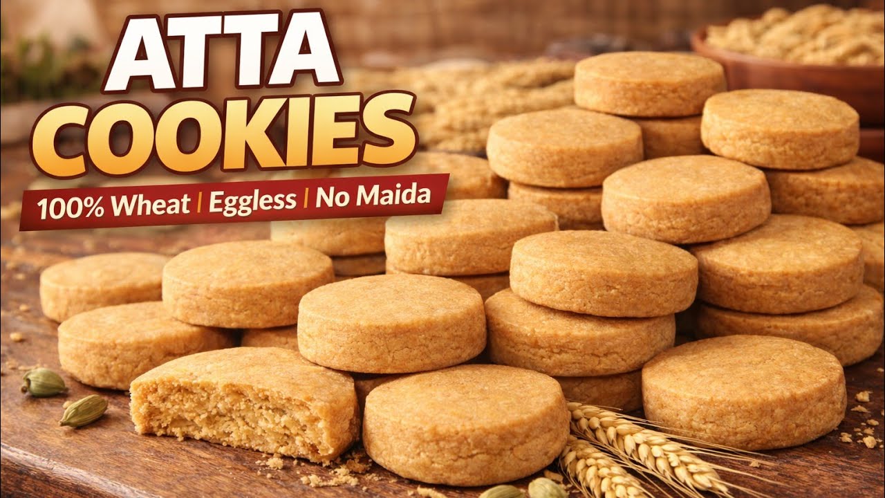  Bakery Style Atta Cookies | 100% Wheat Eggless Biscuits | Crispy Tea Time Cookies