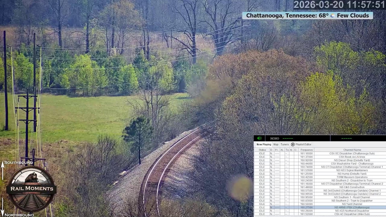 Live Chattanooga Railcam on W&A Subdivision - #CSX line in bird sanctuary by Mile Post 122.8 in TN