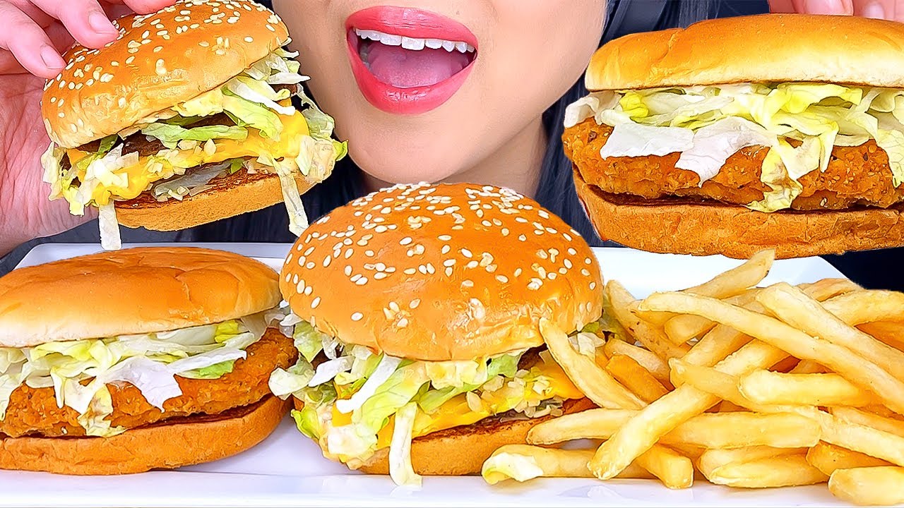 ASMR MCDONALD'S BIG MAC'S, McCHICKEN'S & STRAWBERRY MILKSHAKES MUKBANG (EATING SOUNDS) ASMR Phan